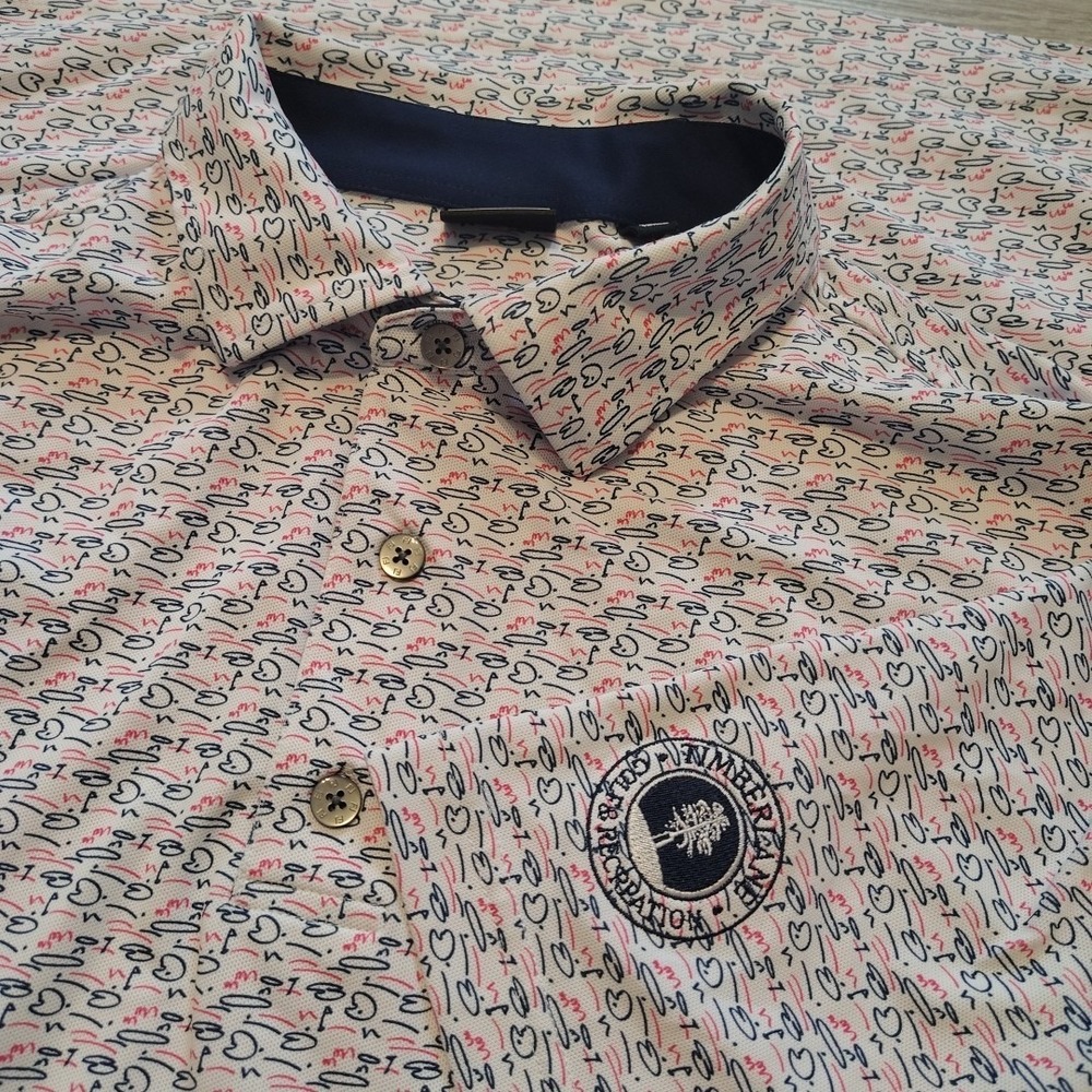 FootJoy Polo Shirt Mens L Golf Course Doodle Print Performance Stretch